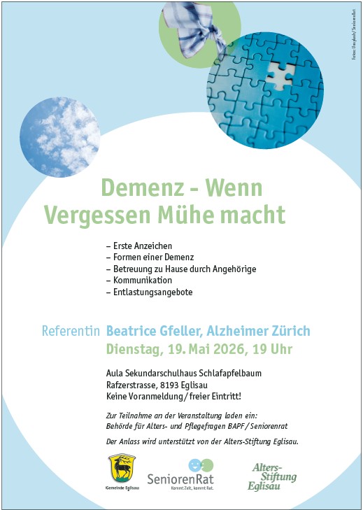 Vorschau Veranstaltung in Eglisau, Thema Demenz, 19. Mai. 2026